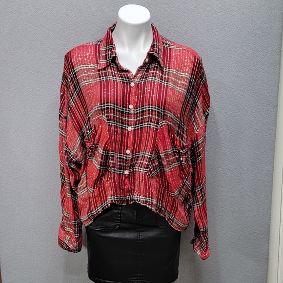 KOCH LYLE PLAID BOXY BUTTON TOP, SIZE L - Picture 2 of 8